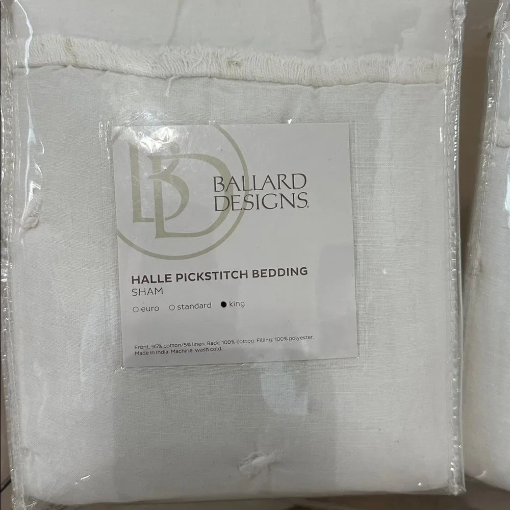NWT Ballard Designs Halle Pickstitch Quilted Bedding Sham - White (2) KING